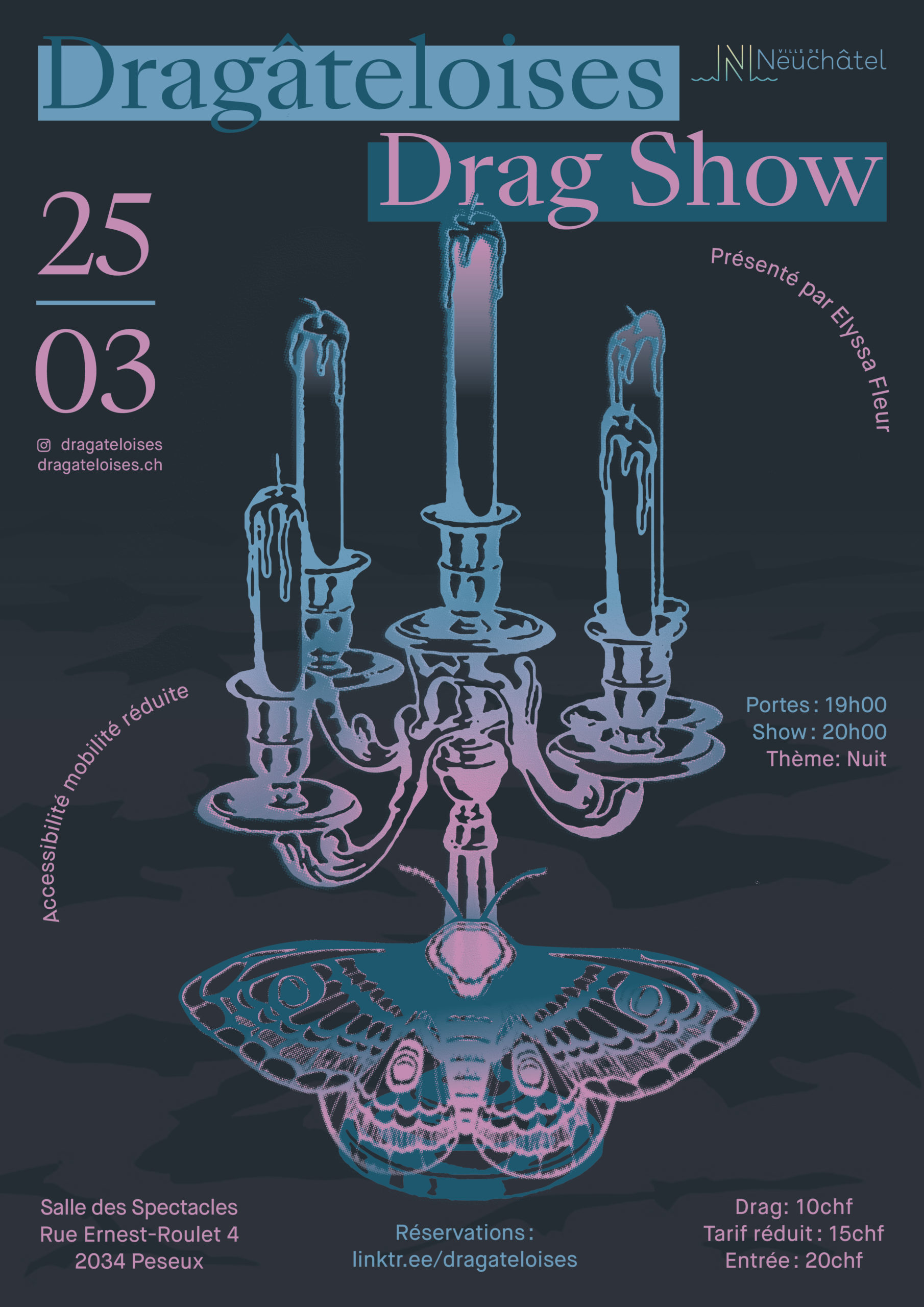 Affiche de la Dragâteloises du 25 mars 2023 sous le thème "Nuit".